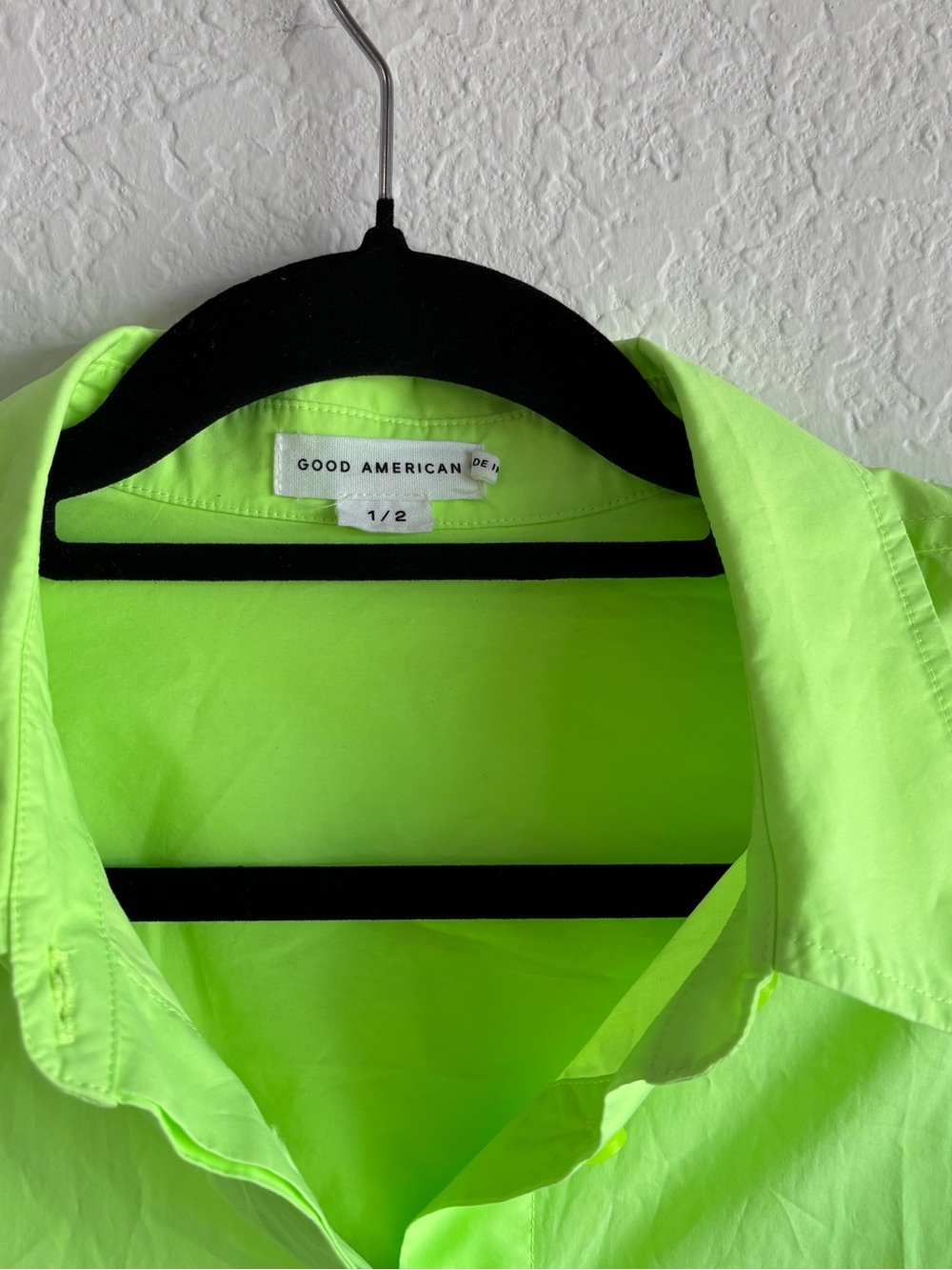 Good American ButtonUp Dress Shirt Neon Lime Green Size S/M Like New 100% Cotton